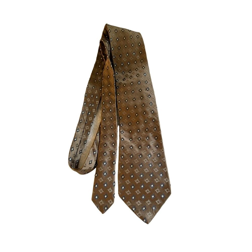 Emanuel Ungaro Silk Tie Brown Geometric Medallion Designer Necktie Vintage Italy